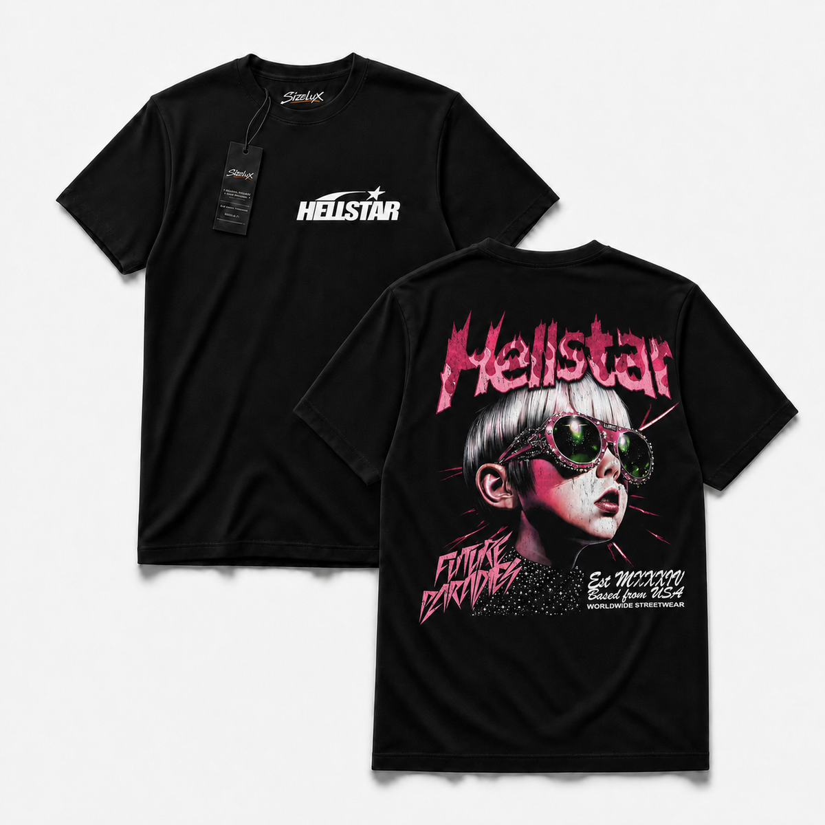 Polera Hell GYM - Pink Sunglasses Portrait, vista frontal y espalda
