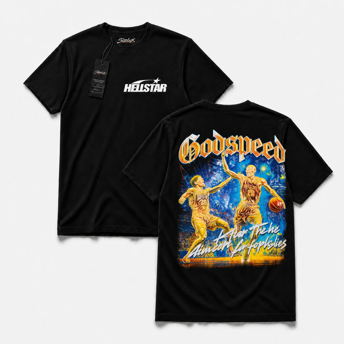 Polera Hell GYM - Golden Basketball, vista frontal y espalda
