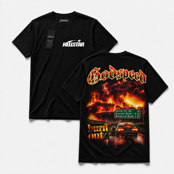Polera Hell GYM - Burning Highway, vista frontal y espalda