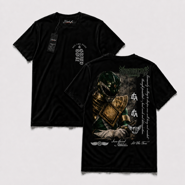 Polera IRON PR - Emerald Guardian, vista frontal y espalda