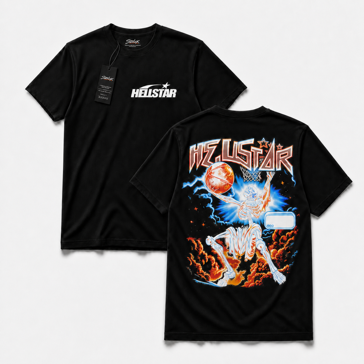 Polera Hell GYM - Skeleton Basketball, vista frontal y espalda