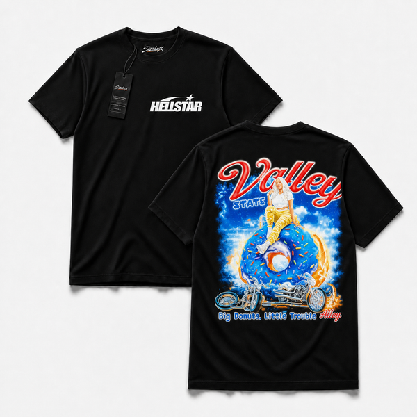Polera Hell GYM - Donut Alley Rider, vista frontal y espalda