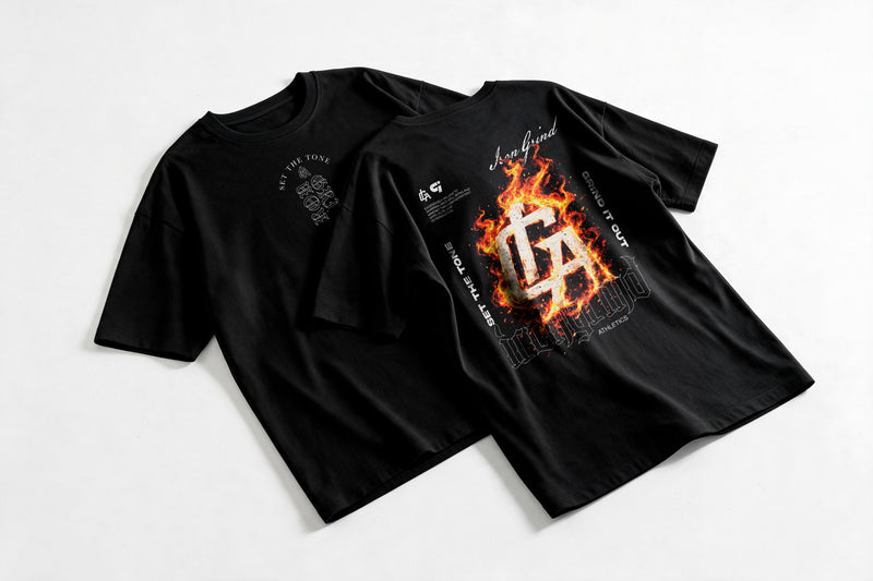 Polera Fire Monogram - Irongrind - Oversize - flatlay par