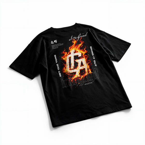 Polera Fire Monogram - Irongrind - Oversize - flatlay espalda